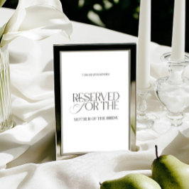 Elegant Black & White Wedding Reserved Seat Sign Kort