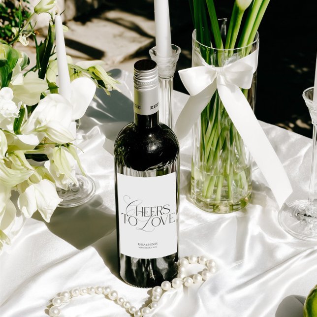 Elegant Black & White Wedding Wine Bottle Label Vinflaska Etikett (Modern Classic Black & White Wedding Welcome Sign)