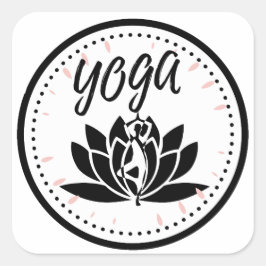 Elegant Black & White Yoga Sticker | Lotus Flower  Fyrkantigt Klistermärke