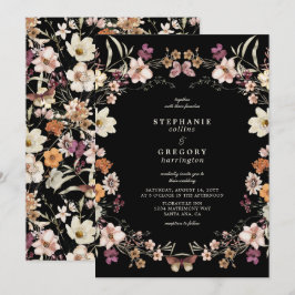 Elegant Black Wildblommor Bröllop Inbjudningar