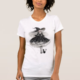Elegant Black Witch – Gothic Watercolor Art T Shirt