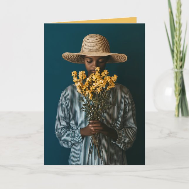 Elegant Black Woman med blommor Kort (Framsida)