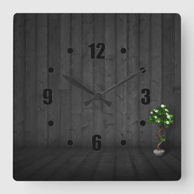 Elegant Black Wood Design Square Wall Clocks Fyrkantig Klocka (Framsida)