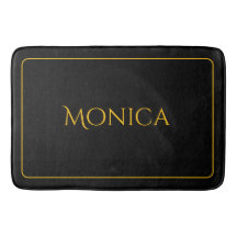 Elegant black &yellow monogram name Bath Mat
