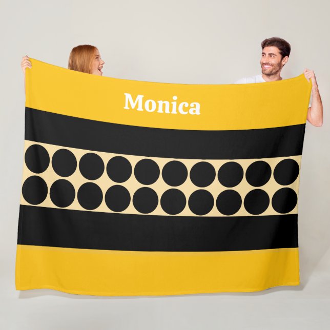 Elegant black   &  yellowpolka dots monogram name fleecefilt (På plats)