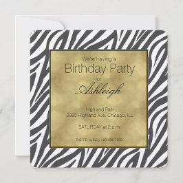 Elegant Black Zebra tryck Birthday Inbjudningar