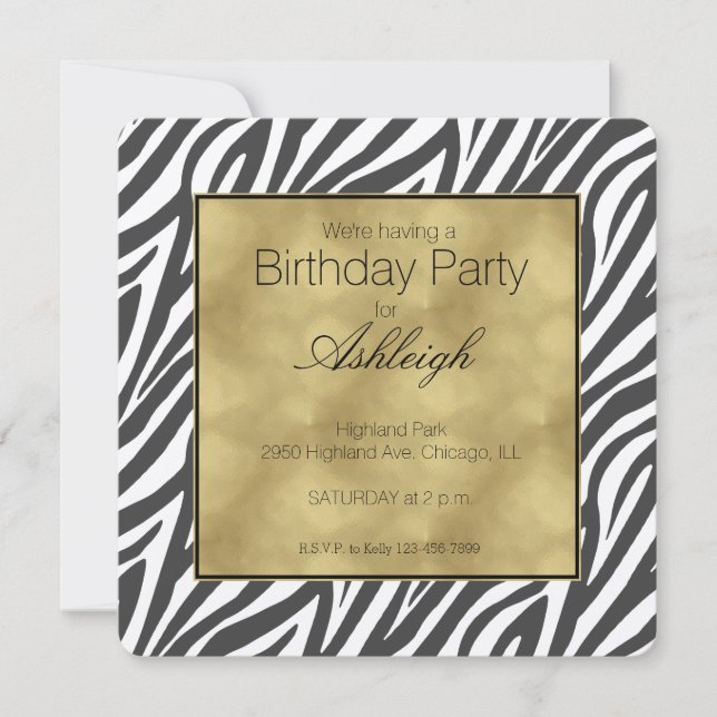 Elegant Black Zebra tryck Birthday Inbjudningar (Framsida)