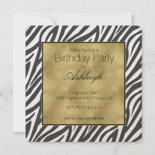 Elegant Black Zebra tryck Birthday Inbjudningar