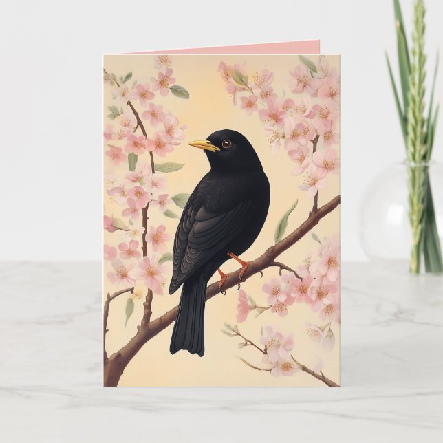 Elegant Blackbird på Blommar Inbjudan (Framsida)