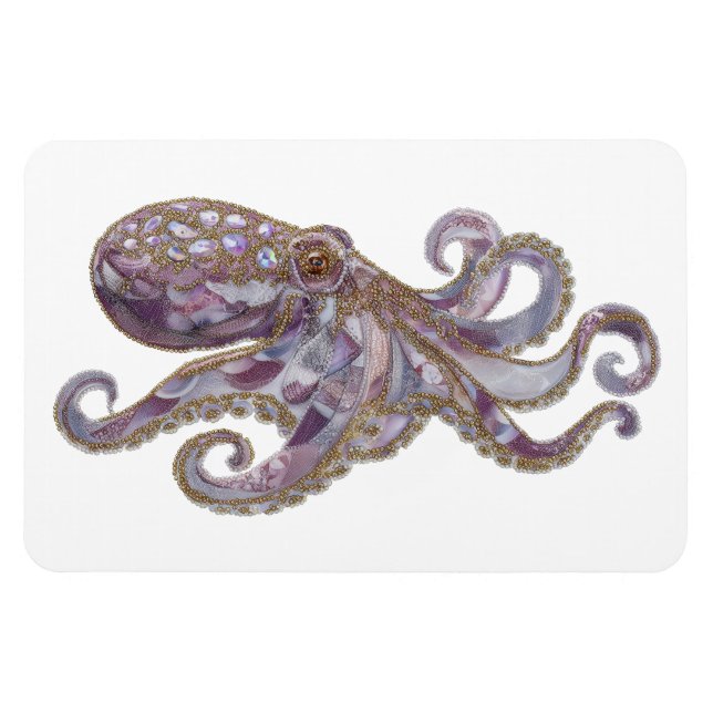 Elegant Bläckfisk Konstillustration med Pärlor Magnet (Horisontell)