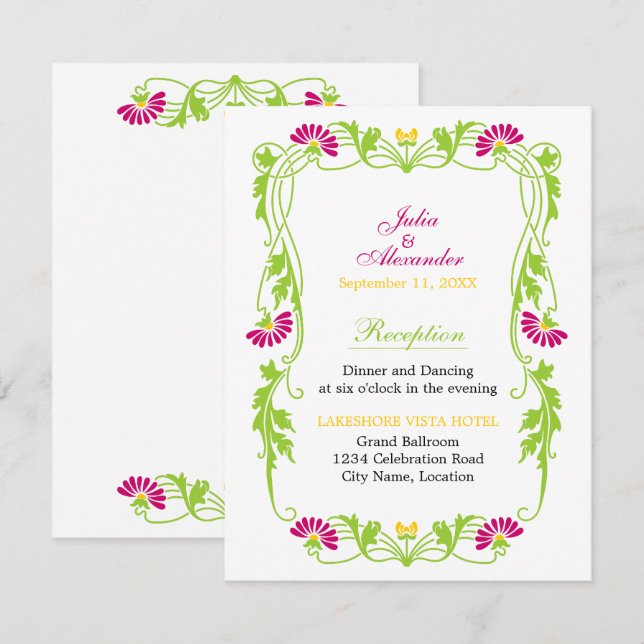 Elegant blad blommande och virvlar mottagning inbjudningar (Fram/baksida)