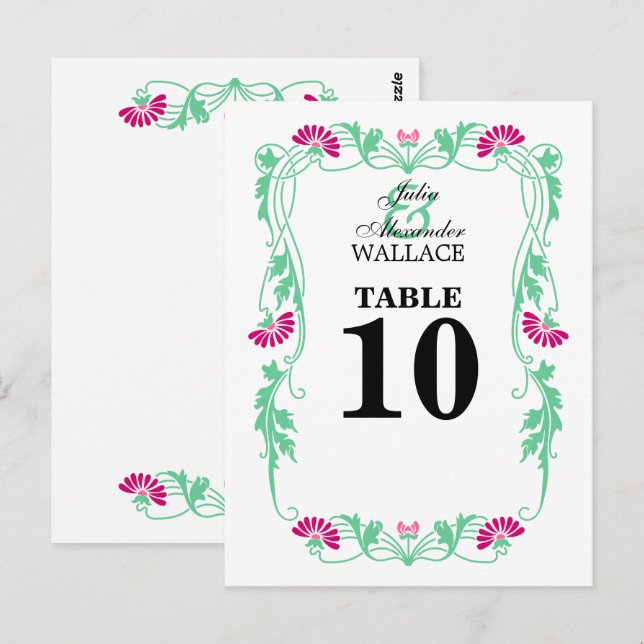 Elegant blad blommor & virvlar Bord Nummer Kort (Fram/baksida)
