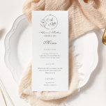 Elegant Blad Monogram Bröllop Flat Menu Meny<br><div class="desc">Snabbt menykort för bröllop.</div>