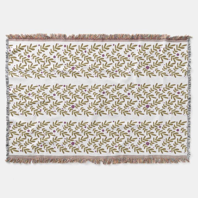 Elegant blad- och bärmönstrad kastfilt  filt (Framsidan)