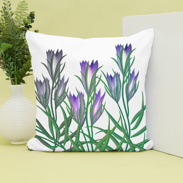 Elegant bladbunt av blommor vit blå lila kudde (Skapare uppladdad)