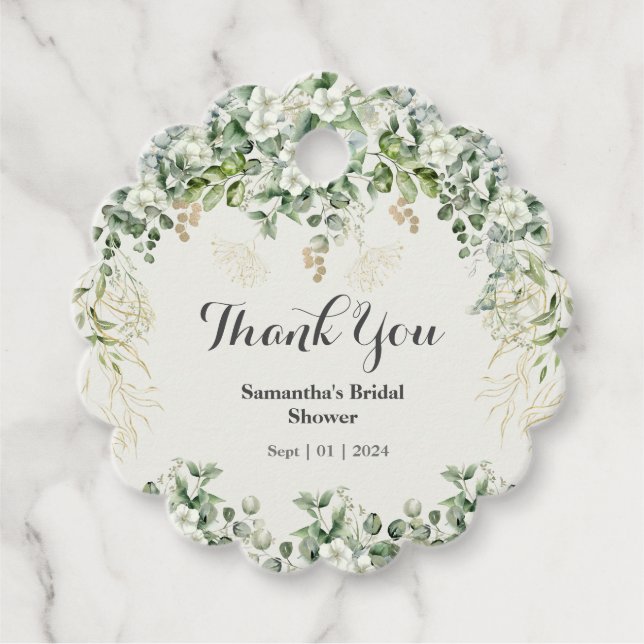 Elegant bladflora: Botanisk bröllopspresentetikett Gåvor Etiketter (Framsida)