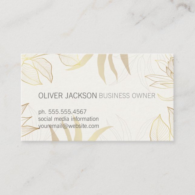 Elegant bladillustration i guld  visitkort (Framsida)