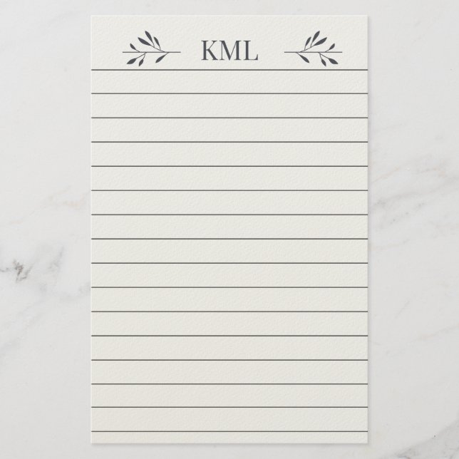 Elegant bladmonogram Personlig rad Brevpapper (Framsida)