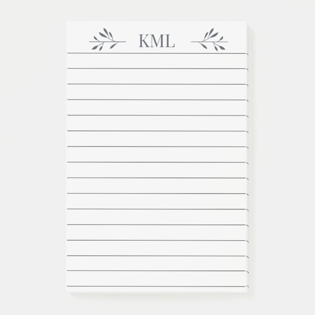 Elegant bladmonogram Personlig rad Post-it Block (Framsida)