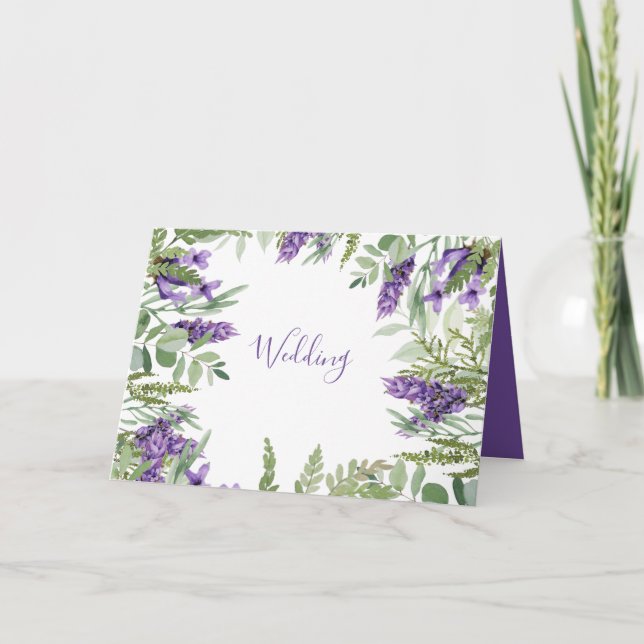 Elegant bladverk & lavendel vikt bröllop kort (Framsida)