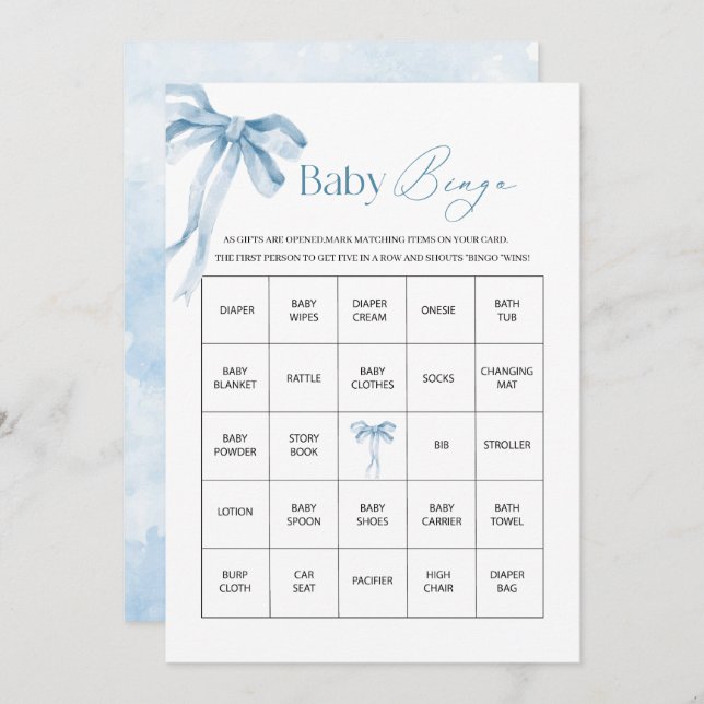 Elegant Blåfärgat band Bow Boy Shower Julkort (Fram/baksida)