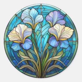 Elegant Blåfärgat glas med Blommigt Art nouveau Runt Klistermärke
