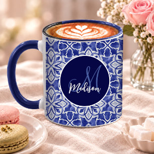 Elegant blågrå initial monogrampresent mugg
