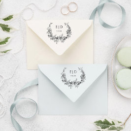 Elegant Blågraverad Blommigt Utandning med Monogra Stämpel