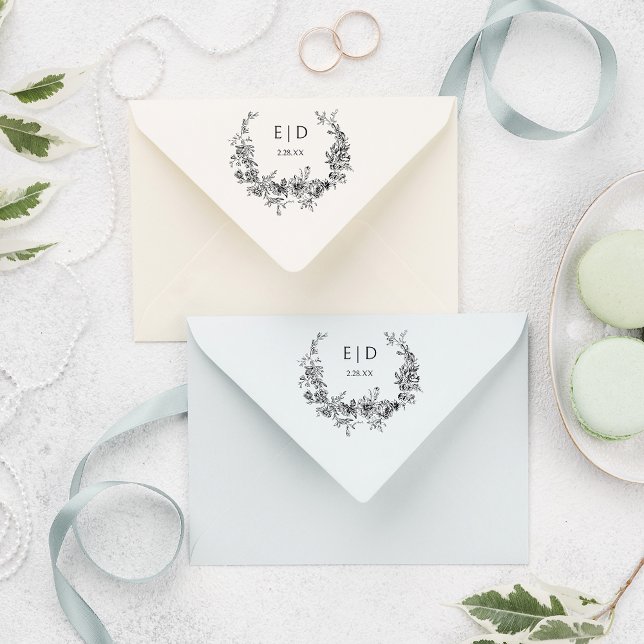 Elegant Blågraverad Blommigt Utandning med Monogra Stämpel (Skapare uppladdad)