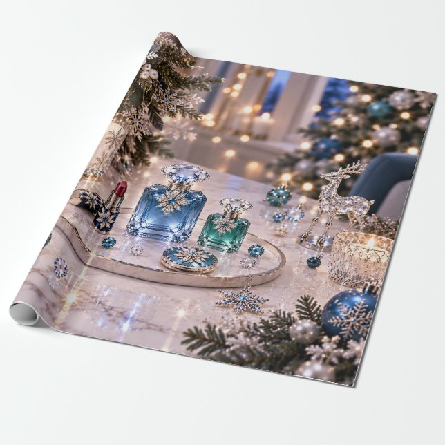 Elegant blågrön julskönhet presentpapper (Utrullad)