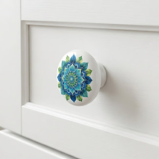 Elegant blågrön medaljong keramisk knopp