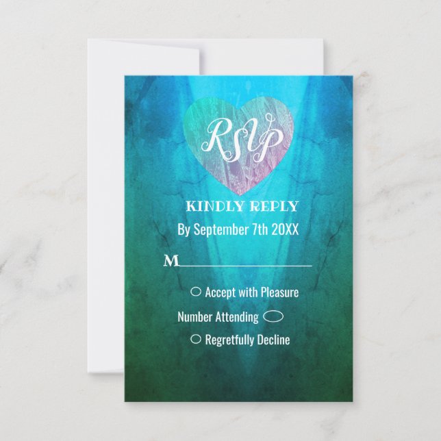 Elegant blågrön skymningsbröllops-RSVP-kort Inbjudningar (Framsida)