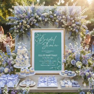 Elegant Blågrön Vildblomma Bröllopsdusch Inbjudningar