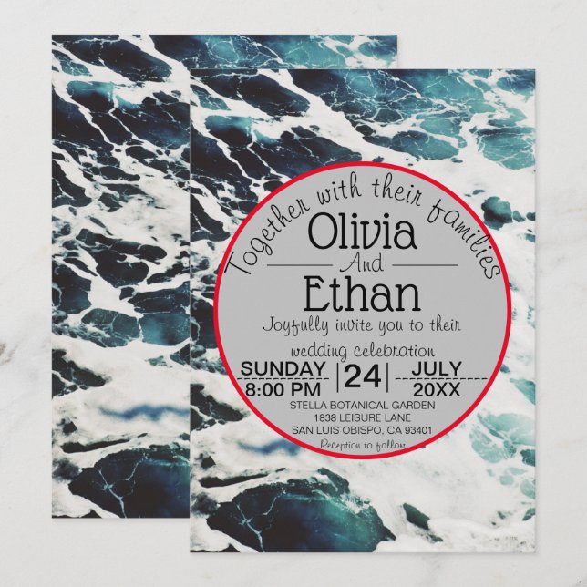 Elegant Blåhavets Vinkara kustområde Bröllop Inbjudningar (Fram/baksida)