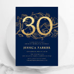 Elegant Blåhavsblått Guld 30års födelsedag Inbjudningar<br><div class="desc">Elegantens inbjudan till partyn Blått guld 30års födelsedag. Anpassadets moderna femininindesign med ro botaniska accenter och faux glitter guld. Enkel perfekt för inbjudan-kort i blommigt för en snyggt kvinnlig dag firande. Anpassa med dina egna detaljer. Skrivna Zazzle-inbjudningar eller digital utskrivbar mall för omedelbar nedladdning.</div>