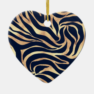 Elegant Blåhavsblått Guld Zebra tryck Julgransprydnad Keramik