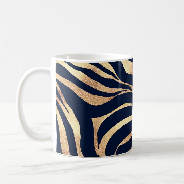 Elegant Blåhavsblått Guld Zebra tryck Kaffemugg (Vänster)