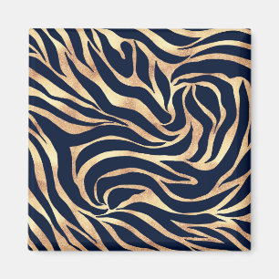 Elegant Blåhavsblått Guld Zebra tryck Magnet