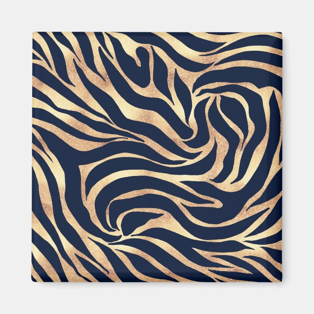 Elegant Blåhavsblått Guld Zebra tryck Magnet (Framsidan)