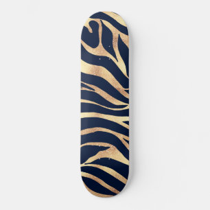 Elegant Blåhavsblått Guld Zebra tryck Mini Skateboard Bräda 18,5 Cm