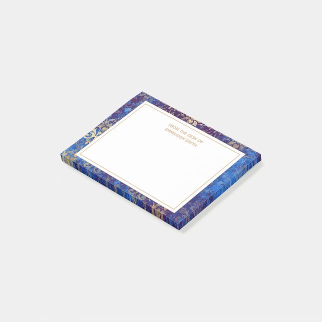 Elegant Blåhavskräfta Guld från skrivbordet Post-it Block (Vinklad)