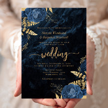 Elegant Blåhavsviken Guld Blommigt Bröllop