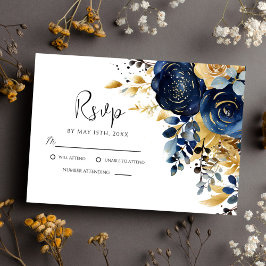 Elegant Blåhavsviken Guld Blommigt Bröllop OSA Kort