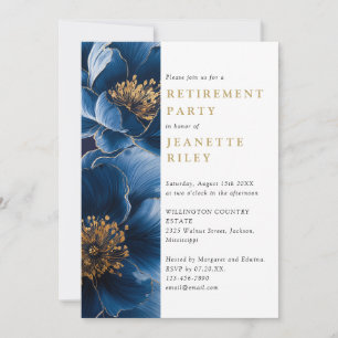 Elegant Blåhavsviken Guld Blommigt Pension Party Inbjudningar