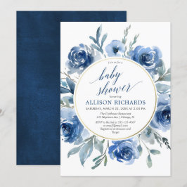 Elegant Blåkolvar med blå blommigt, babydusch Inbjudningar