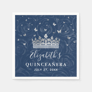 Elegant blånavelblå och silver krona Quinceanera Pappersservett