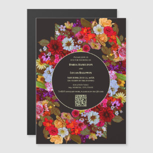 Elegant Blandad blomma Arrangemang - QR-kod Bröllo Magnetisk Inbjudningskort