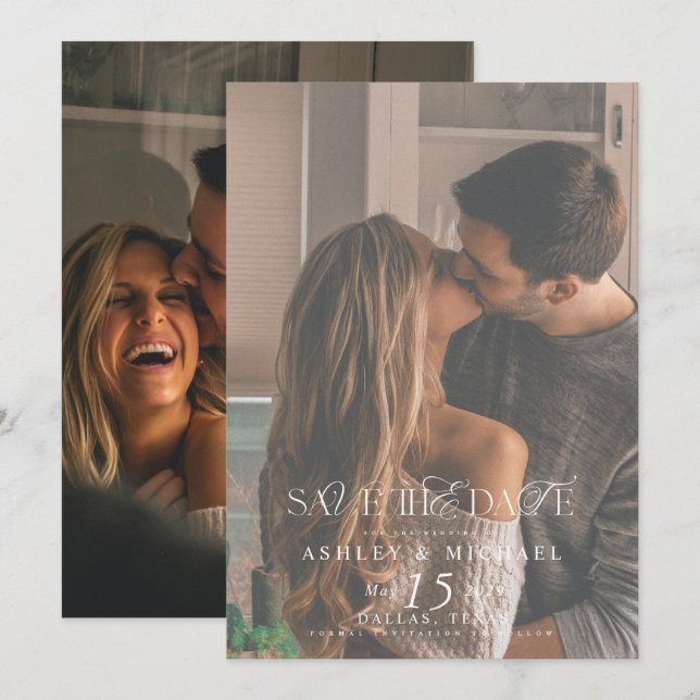 Elegant Blandad vit typ 2-foto Bröllop Spara Datumet (Fram/baksida)