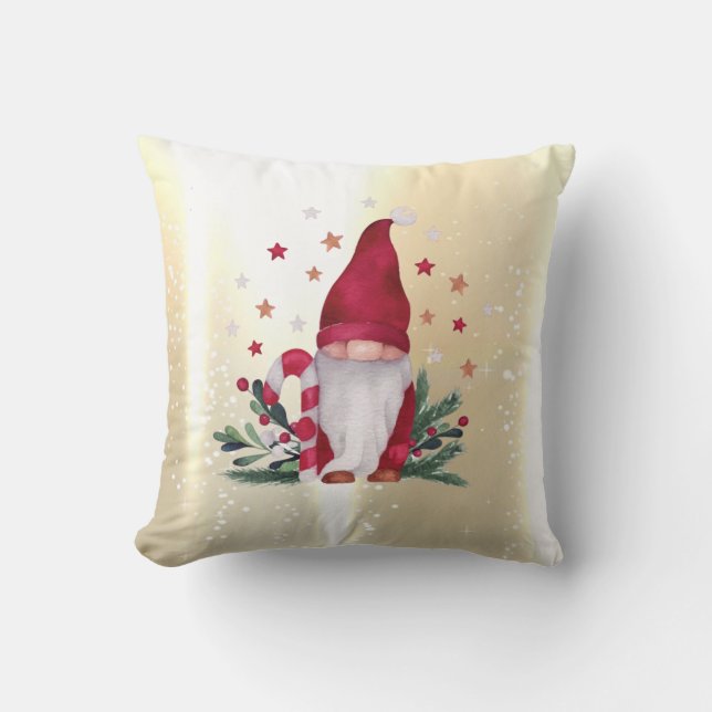 Elegant Blank, Falskt Guld Söt Gnome Kudde (Framsida)