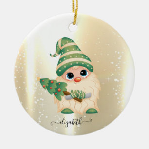Elegant Blank,Konstguld,Söt Gnome Julgransprydnad Keramik